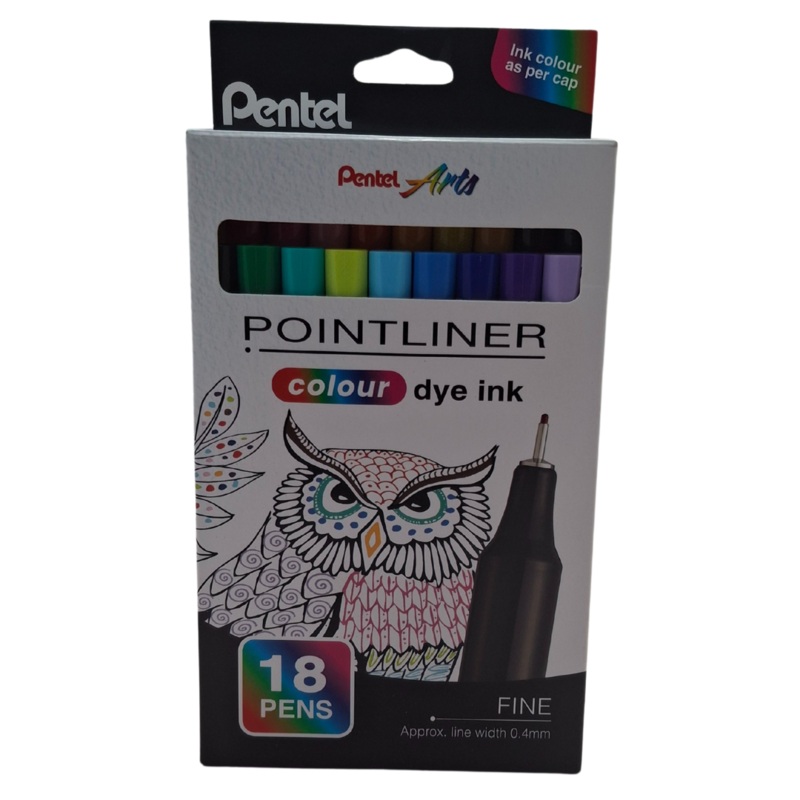 Pentel Pointliner Colour Wallet  18 Pack Fine Line Drawing Pens