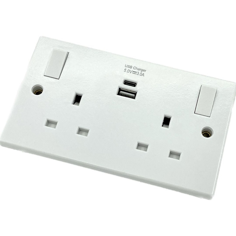 2 Gang Switched Socket with USB A+C