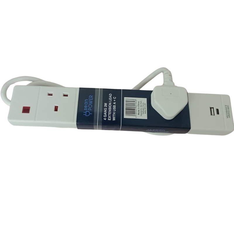 4 Gang 2M Extension Lead with USB-A
