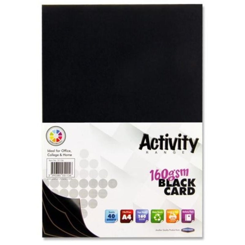 A4 160gsm Black Activity Card  40 Sheets