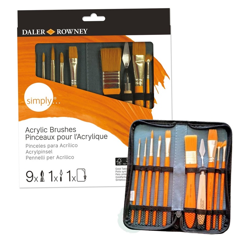 Simply 10-Piece Acrylic Paint Brush Set with Storage Case