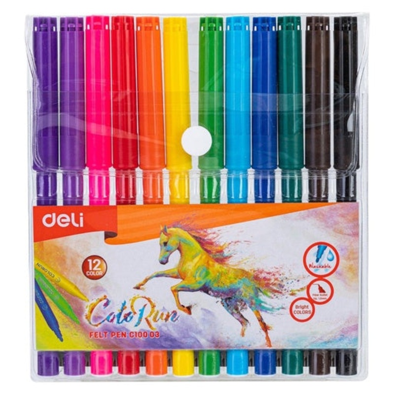 12 ColoRun Washable Felt Pens by Deli
