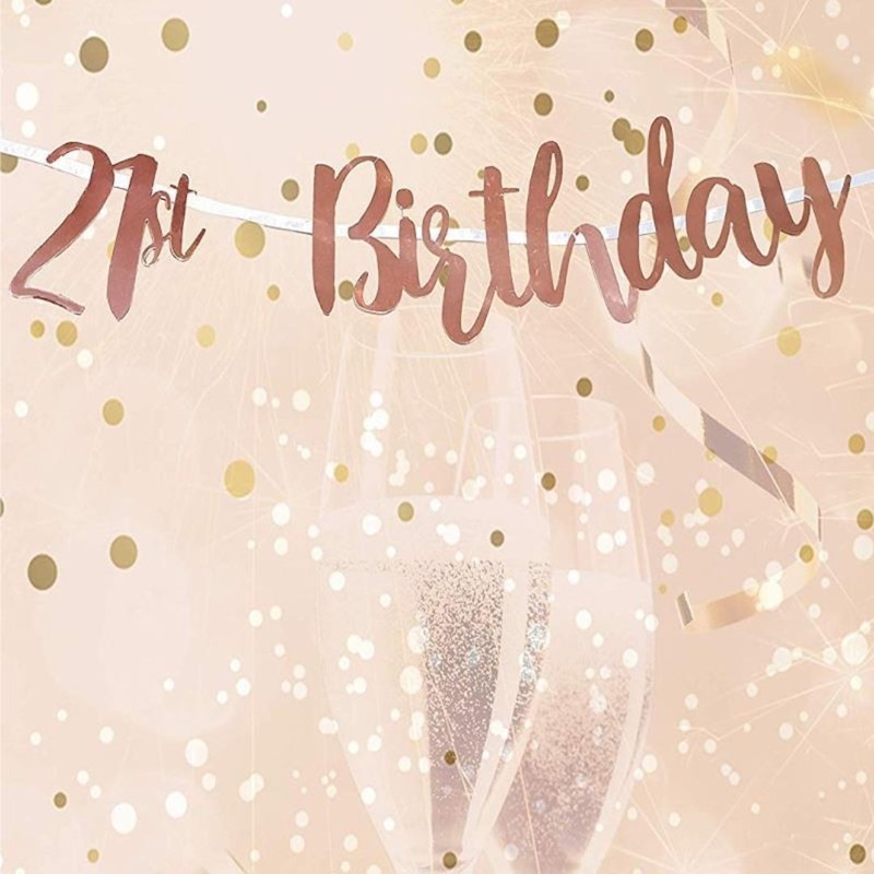 21st Birthday Rose Gold Letter Script Banner