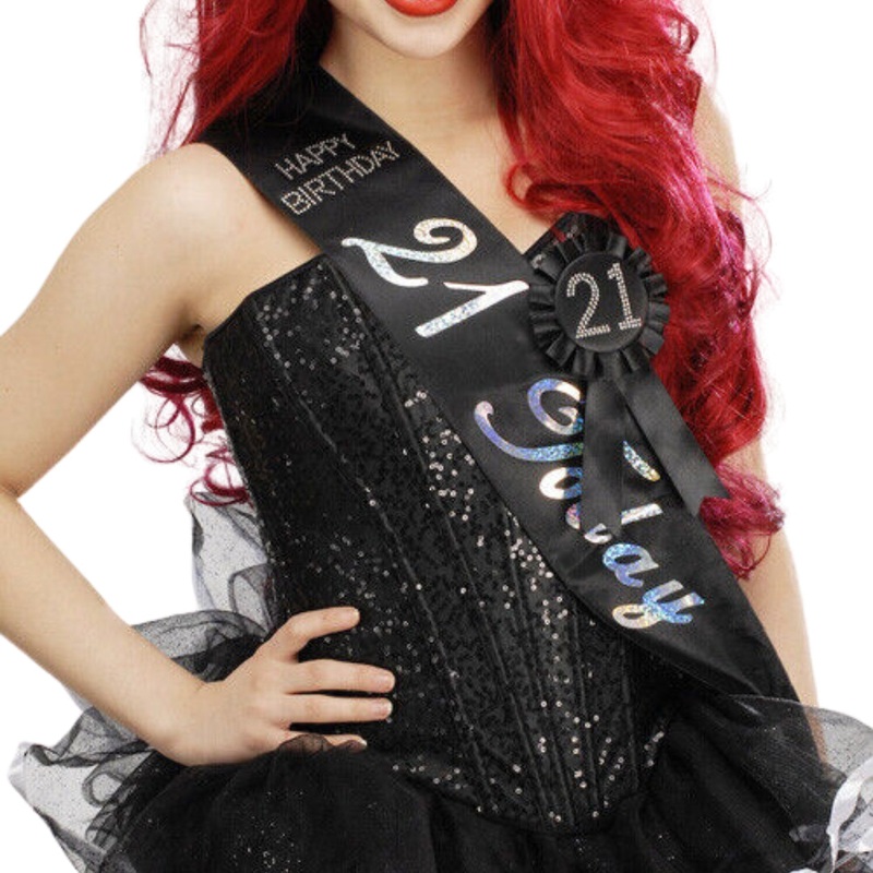 Black 21st Birthday Sash