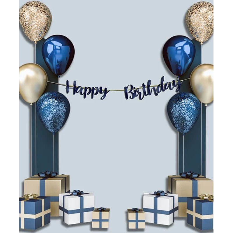 Navy Blue Happy Birthday Letter Script Banner