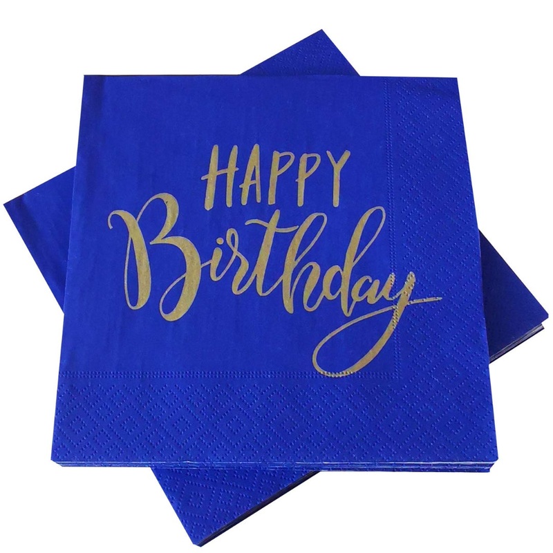 Navy & Gold Happy Birthday Napkins