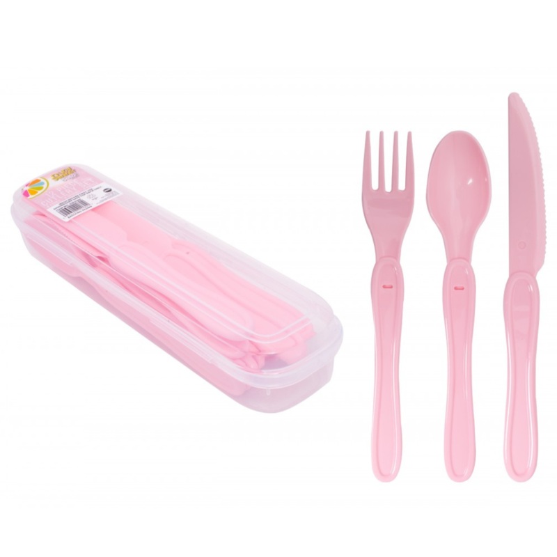12-Piece Pink Cutlery Set with Case