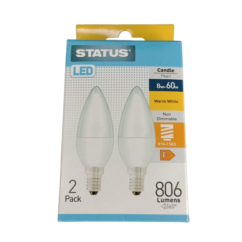 8W = 60W LED Candle Warm White 2 pack