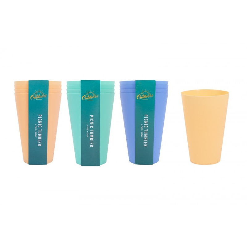 Picnic Tumblers 14oz  Set of 4, 3 Vibrant Colors