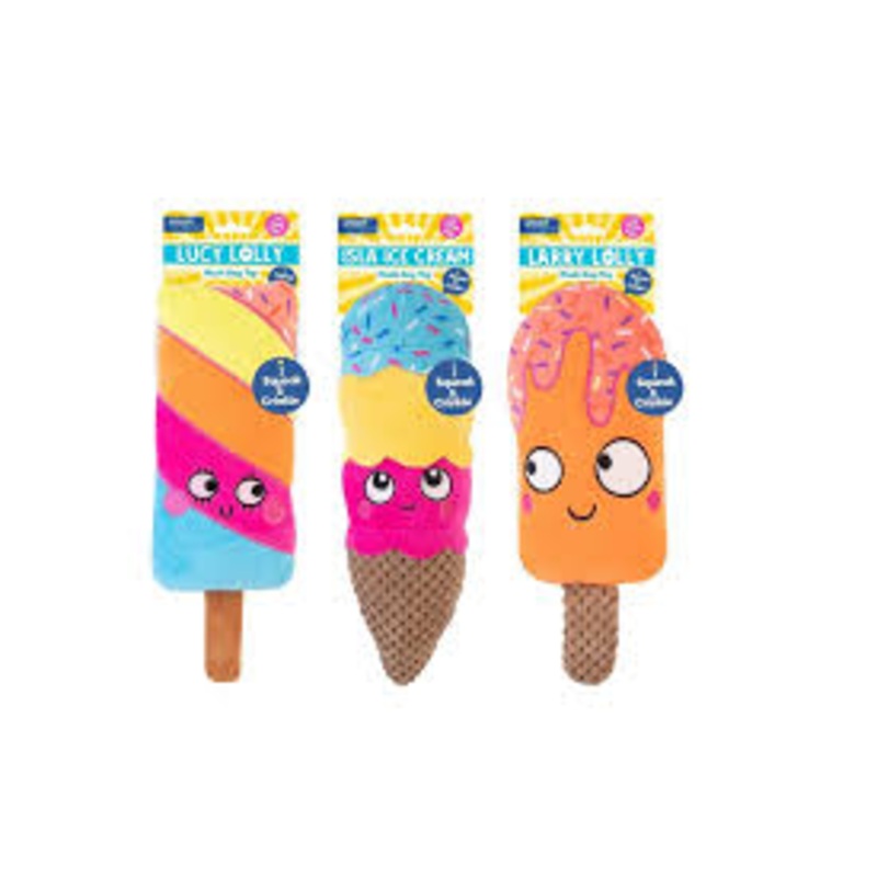 Crinkle Plush Ice Lolly Dog Toy with Squeaker