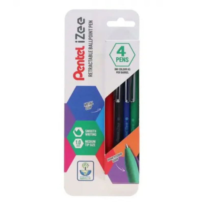 Pentel Izee Retractable Assorted Pens  4 Pack