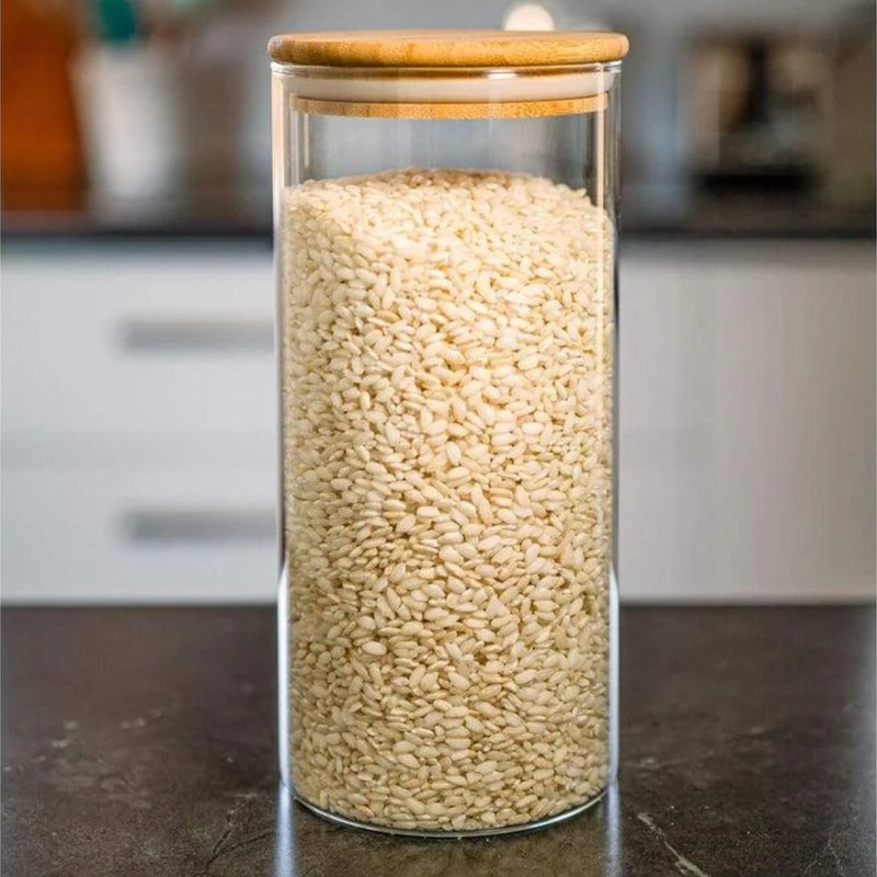 1.5L Round Glass Storage Jar with Bamboo Lid