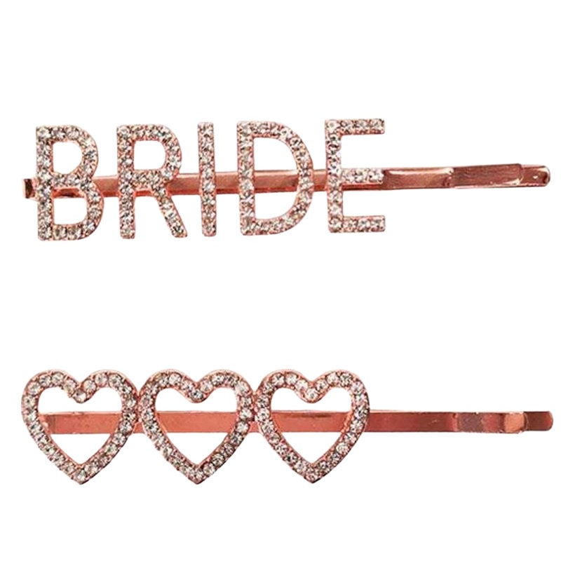 2-Piece Diamant Bride & Hearts Hair Clip Set