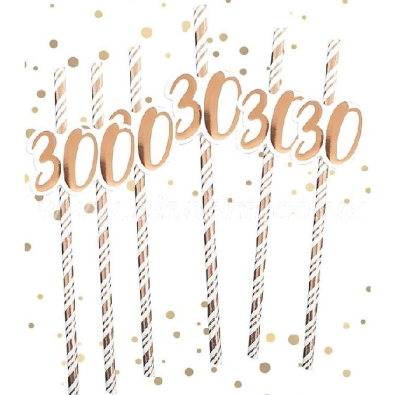 30th Birthday Rose Gold Straws - Pack of 6