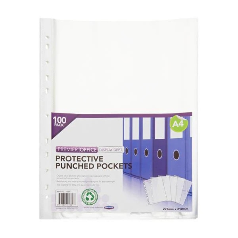 A4 Punched Pockets 100 Pack