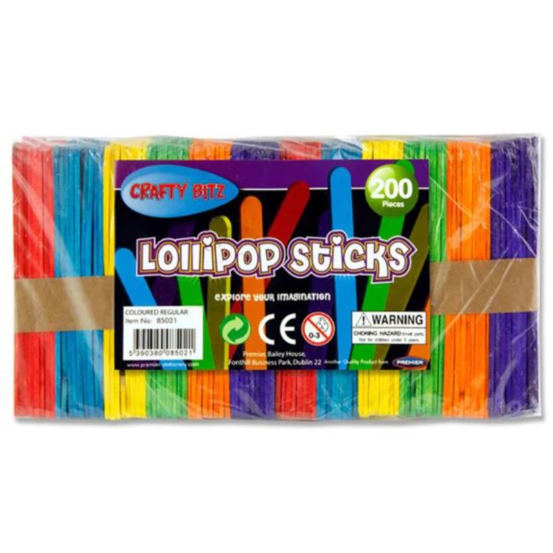 Crafty Bitz Coloured Lollipop Sticks  Pack of 200