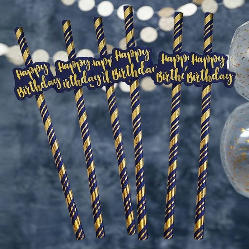 Navy & Gold Happy Birthday Paper Straws