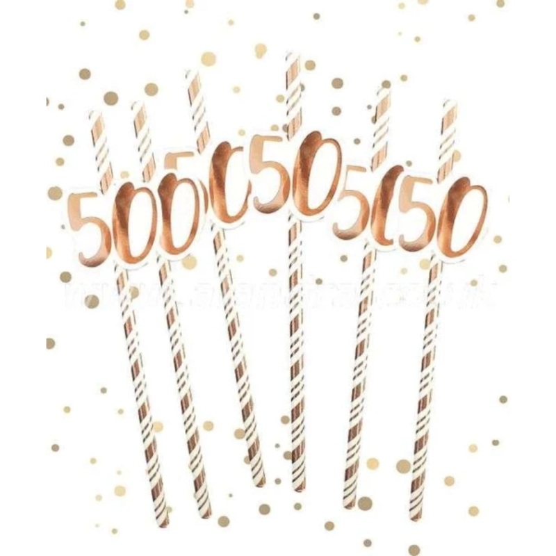 Pack of 6 Rose Gold 50th Birthday Straws