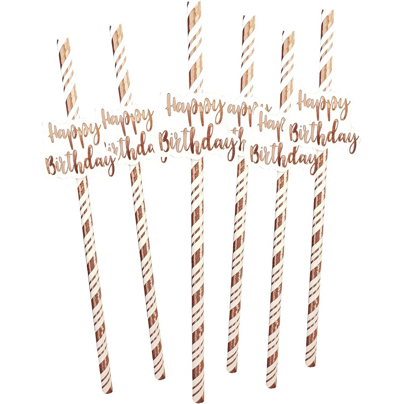 Pack of Rose Gold "Happy Birthday" Straws