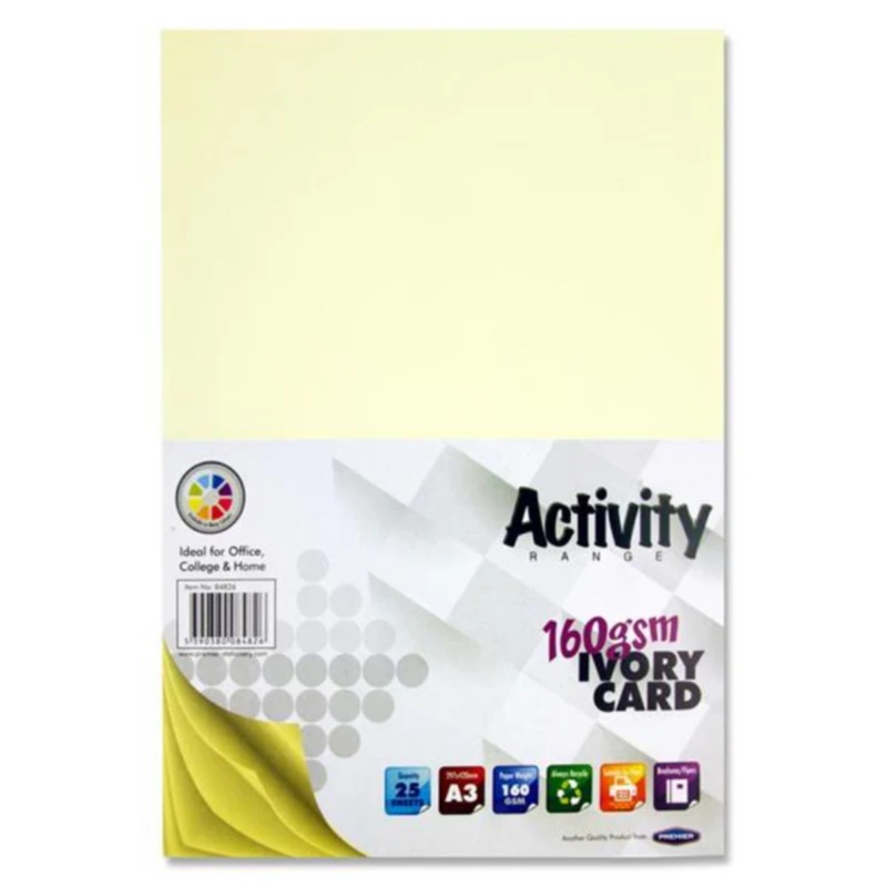 Premier Activity A3 Card 160gsm Ivory  25 Sheets for Crafts & Projects