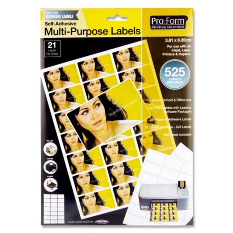 Pro:Form  21 Self-Adhesive Labels 63.5x38mm  25 Sheets