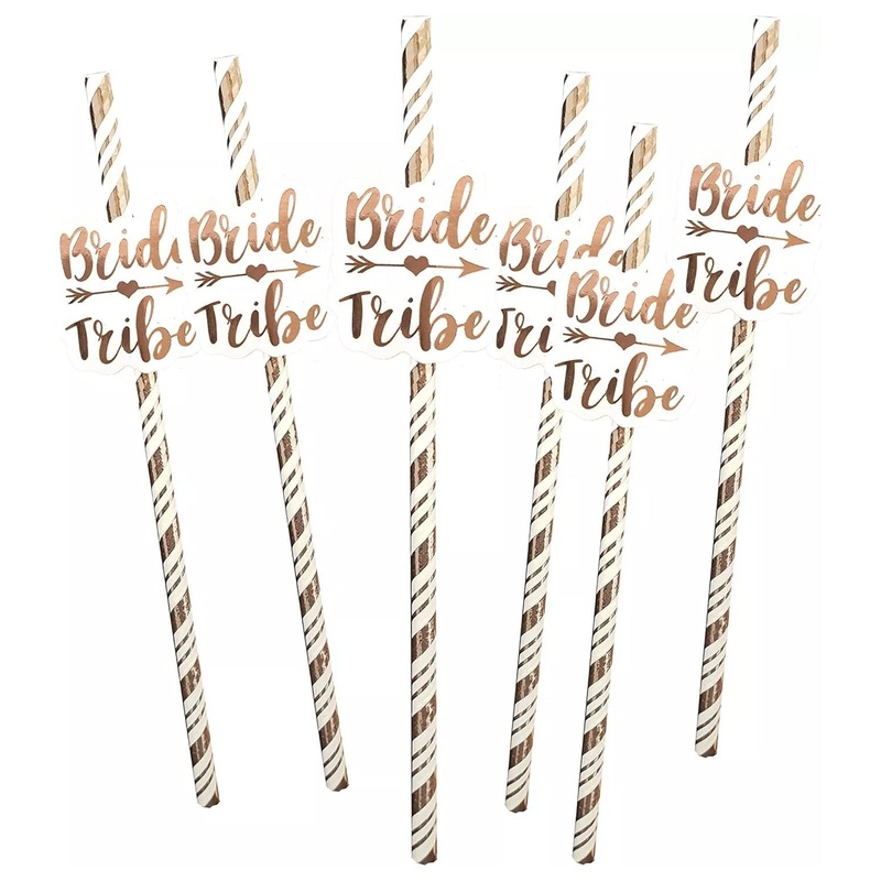 Rose Gold Bride Tribe Party Straws