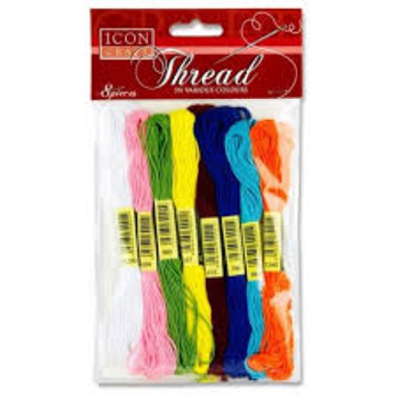 ICON Pack of 8 Embroidery Threads Vibrant Colours