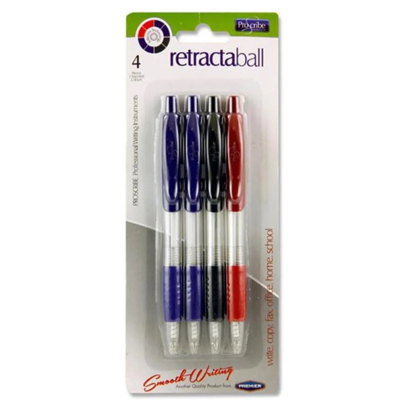 Pro:Scribe Pack of 4 Assorted Retractable Ballpens
