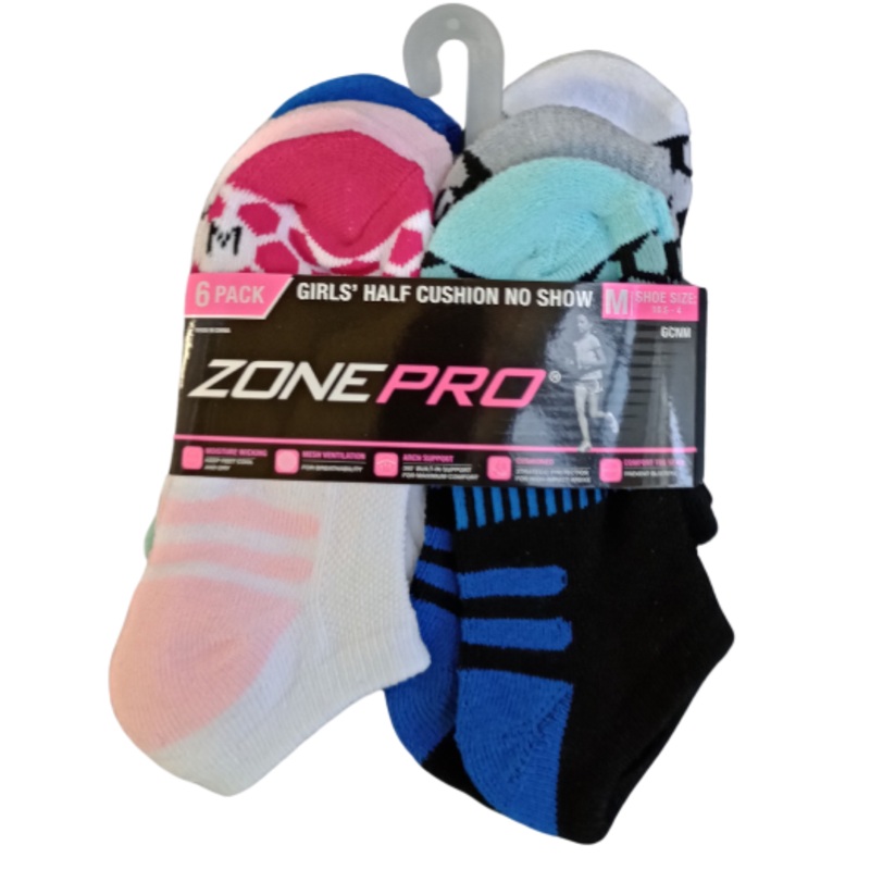 Girl's Half Cushion Pink/Green 6-Pack
