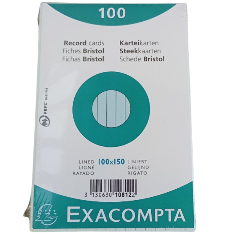 Pack of 100 Blue Lined Record Cards 100x150mm