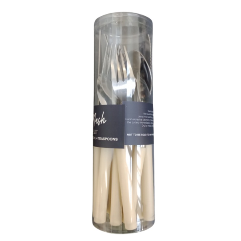 Pack Of 16 Plastic Handle Cutlery Cream