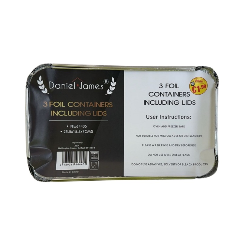 XL Foil Containers & Lids Pack Of 3