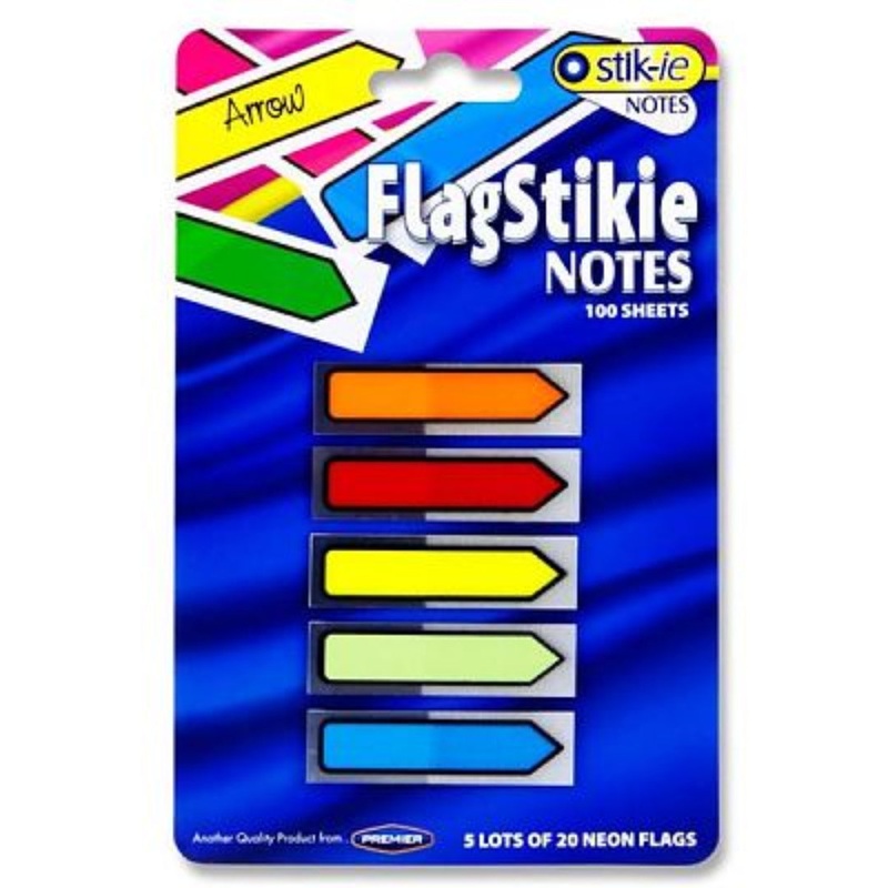 Stik-Ie Notes 5 x 20 Sheet Pop Up Flag Page Markers  Neon Colors