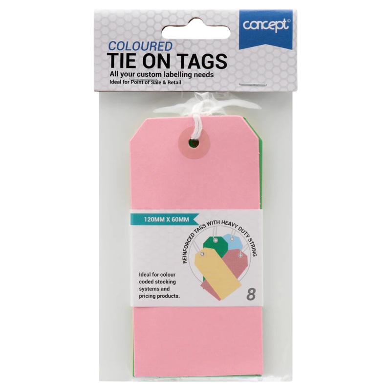 Concept Coloured Tie-On Tags  8 Pack