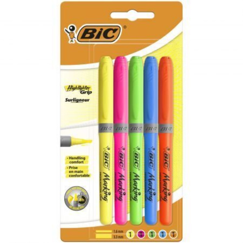 5-Pack BIC Assorted Grip Highlighters