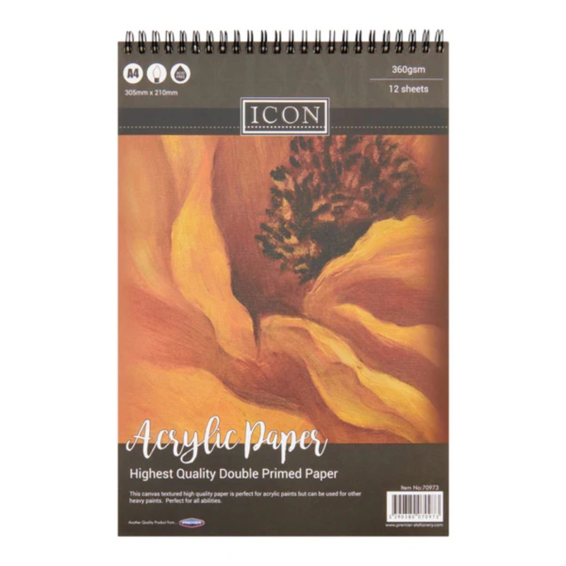 ICON A4 360gsm Acrylic Paint Pad  12 Sheets