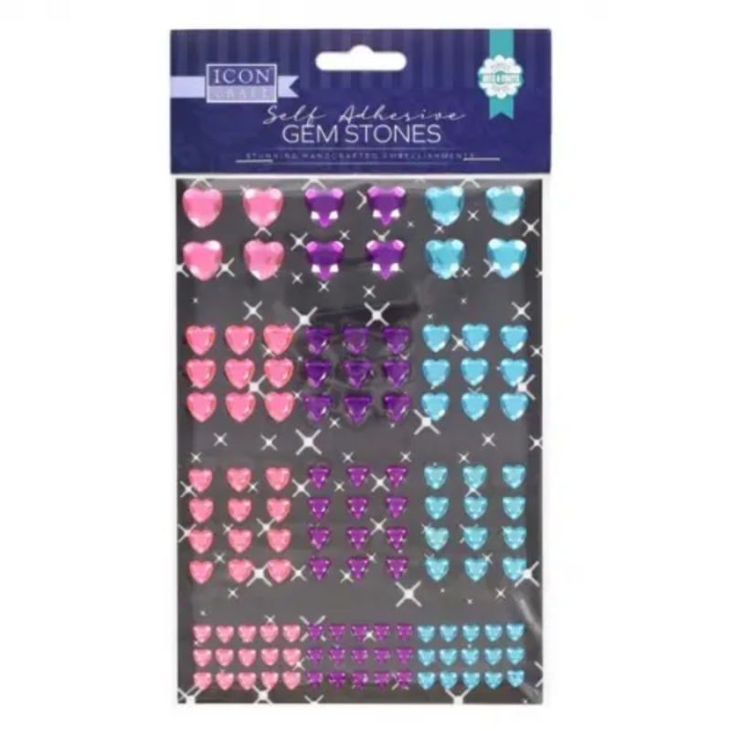Icon Craft Self-Adhesive Gemstones  Heart Shapes (120 Pieces)