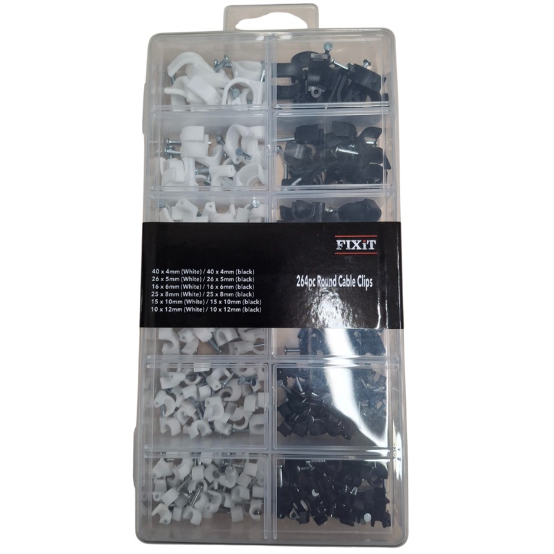 264 Piece Round Cable Clips Assortment