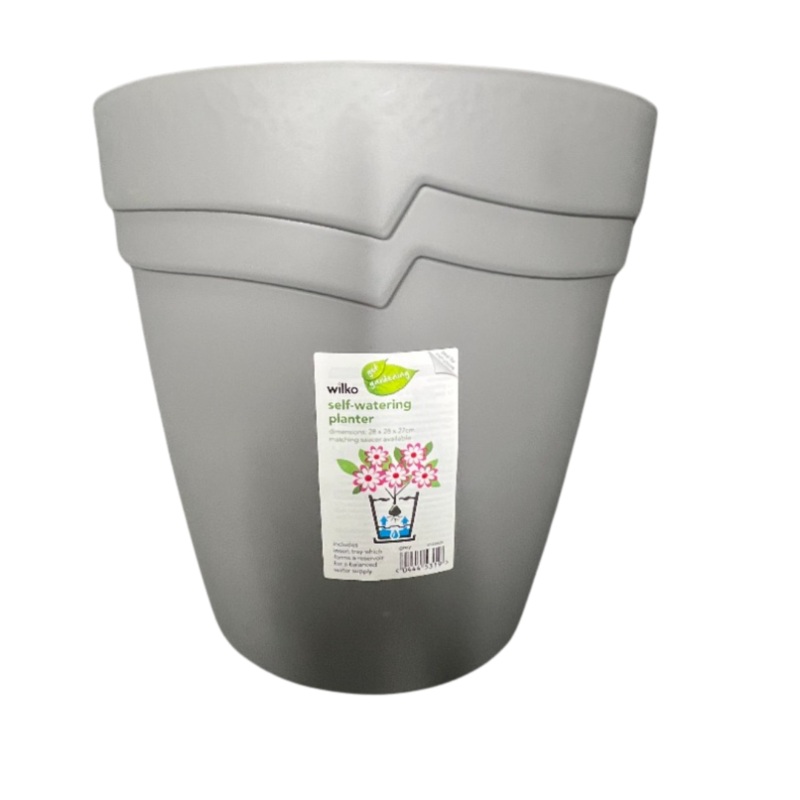 28cm Grey Round Self-Watering Planter