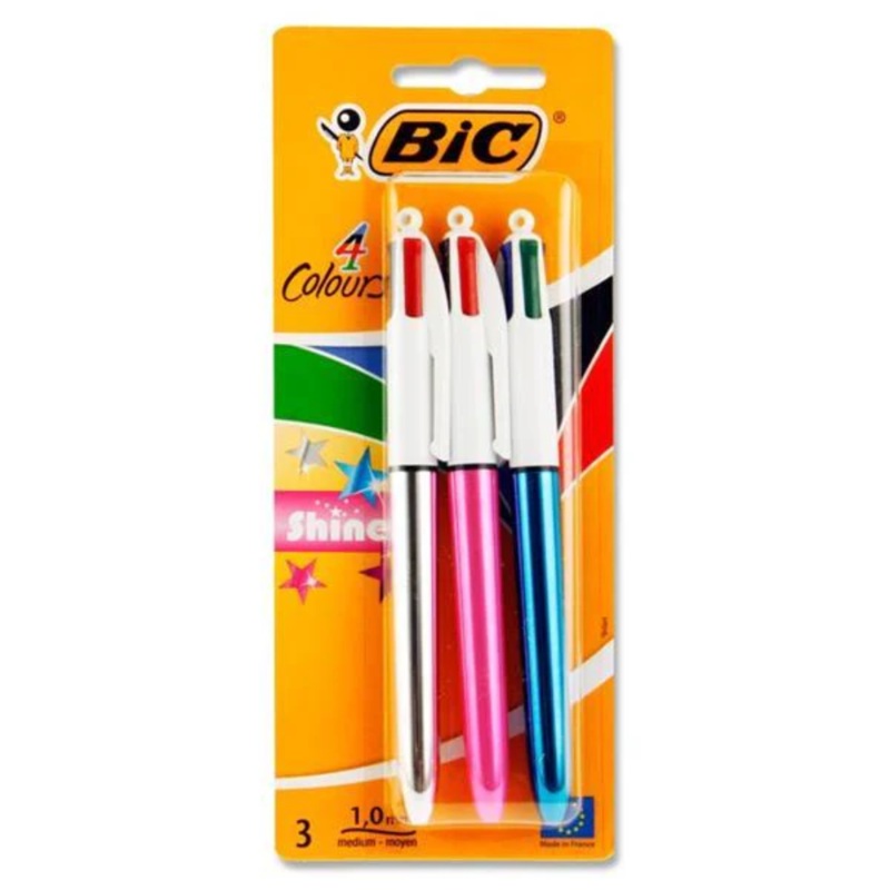 Pack of 3 BIC 4 Color Shine Ballpens