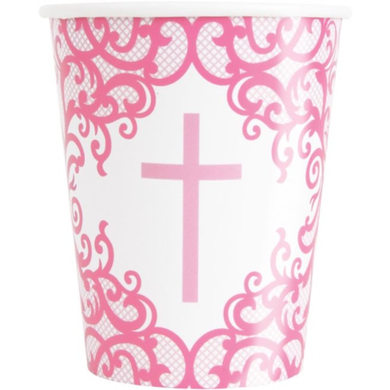 Paper Cups Pink Cross 8pk