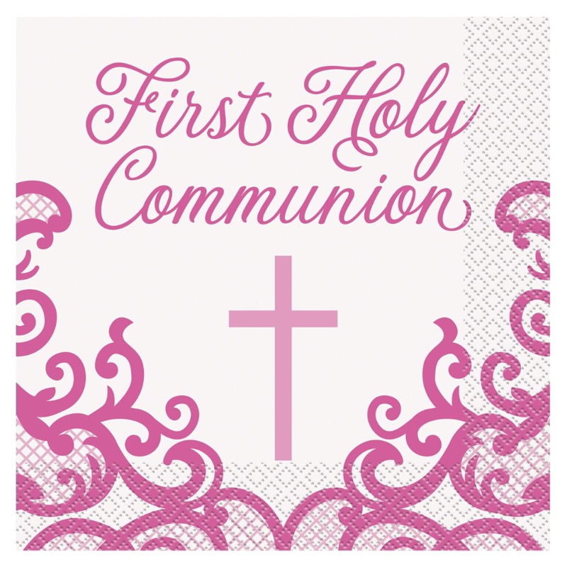 Pink Cross Holy Communion Napkin pack of 16
