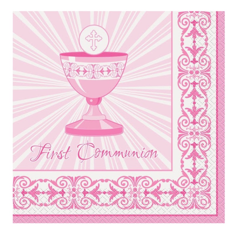 Pink Holy Communion Napkin w/Chalice pack of 16