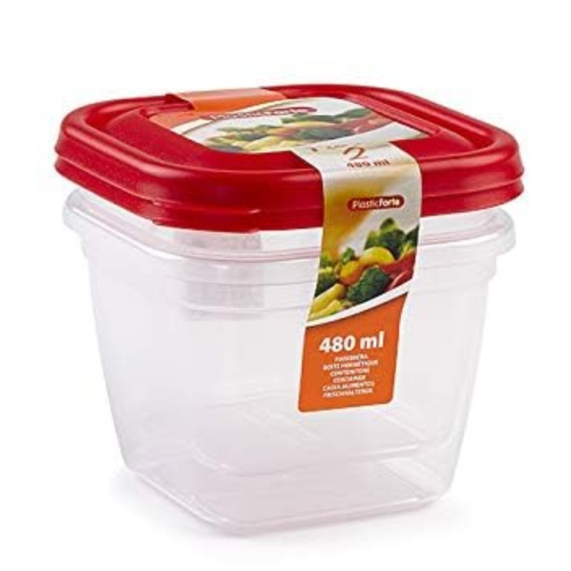 Set of 2 Square Food Containers  480ml Each