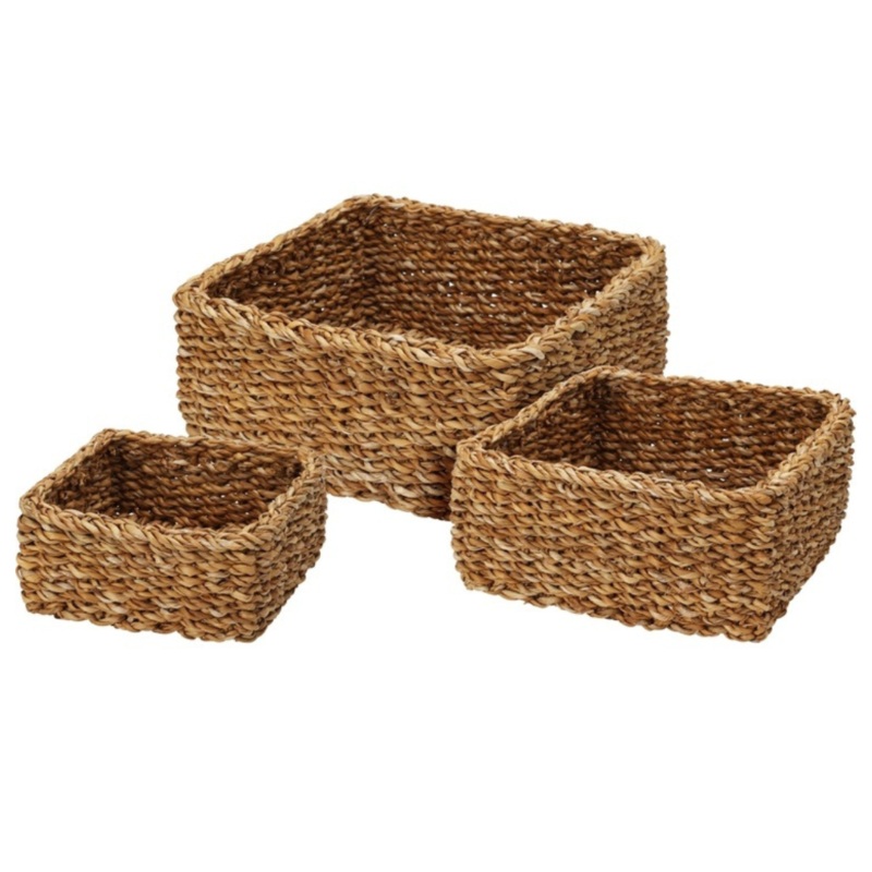 3PC Square Seagrass Storage Baskets