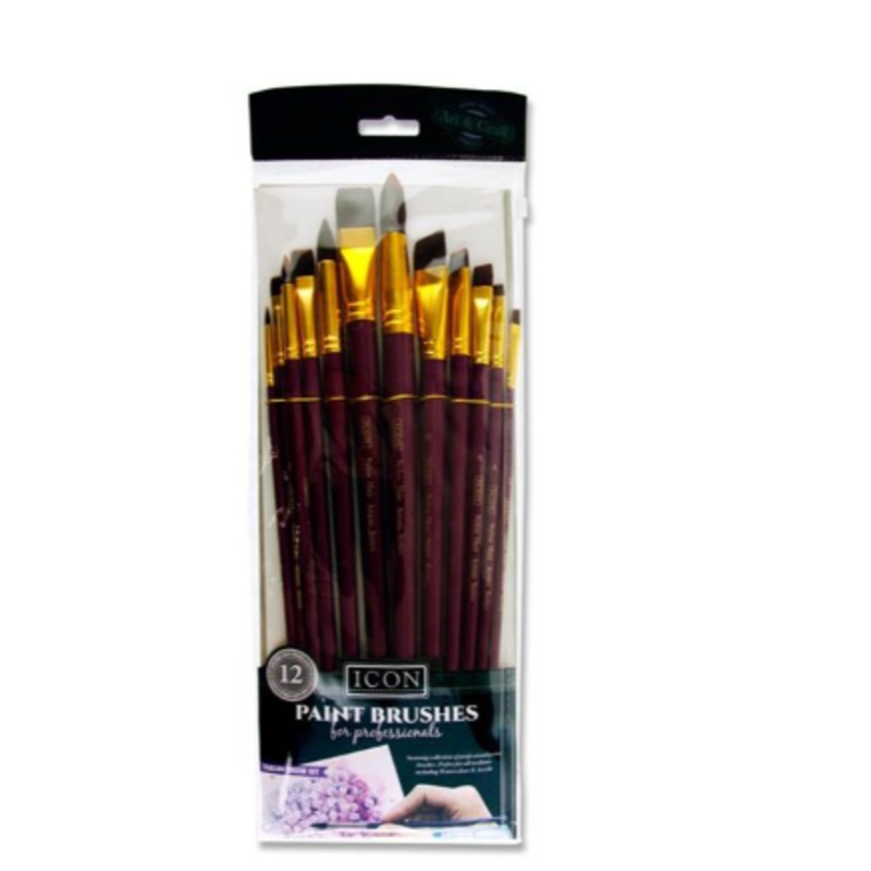 ICON 12pcs Long Handle Brush Set Burgundy