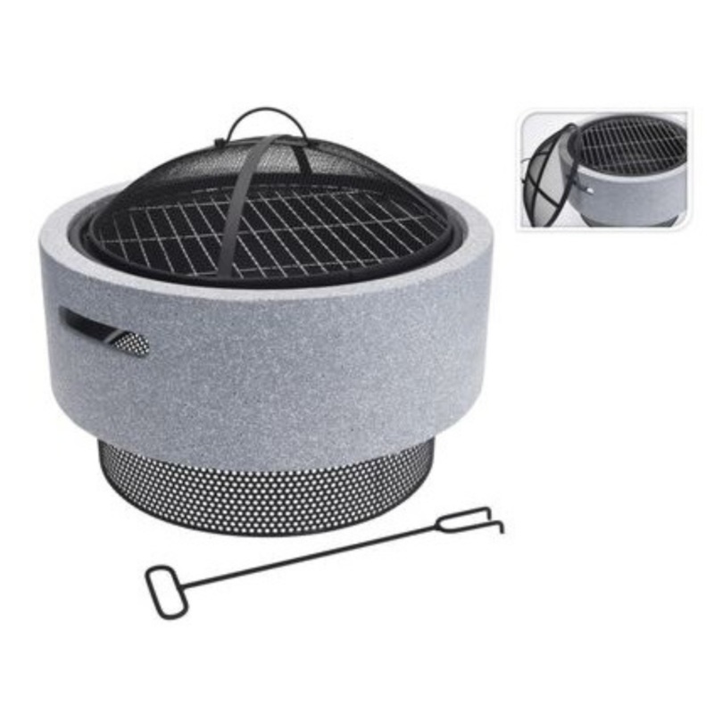 Medium Grey Marble Fire Bowl with BBQ Rack