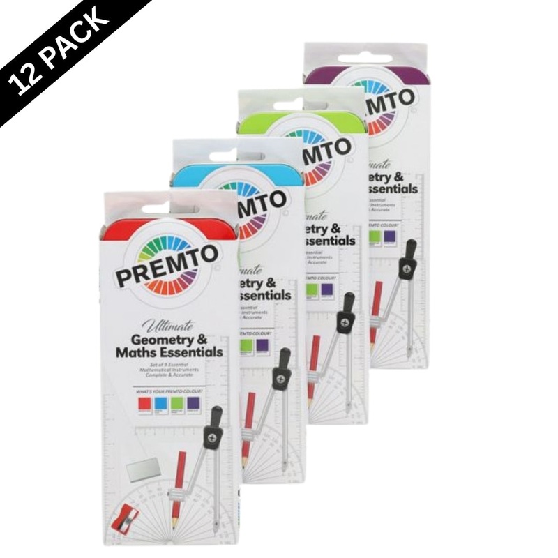 Premto 9-Piece Maths Set  4 Bold Colours ( Box of 12 )