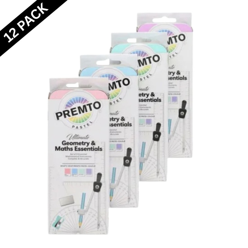 Premto 9-Piece Maths Set  4 Pastel Colours ( Box of 12 )