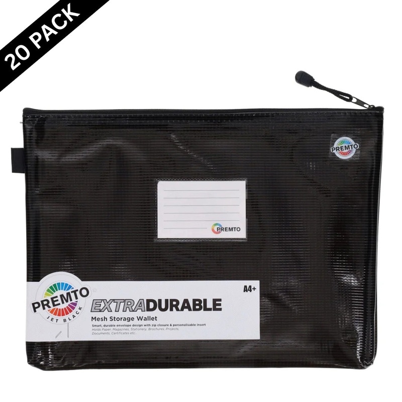 Premto A4+ Mesh Storage Wallet  Jet Black  ( Box of 20 )